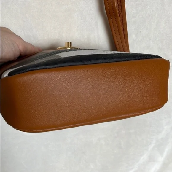 White and Tan Crossbody Bag with Adjustable Strap - Picture 6 of 8